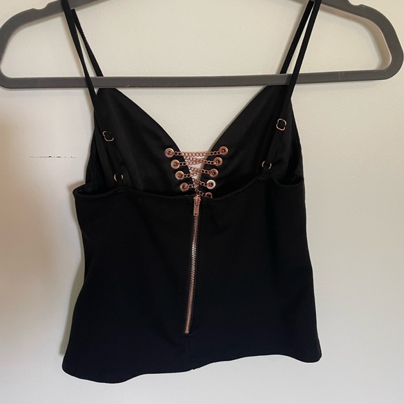 Guess black crop top with rose gold detail - Picture 2 of 3